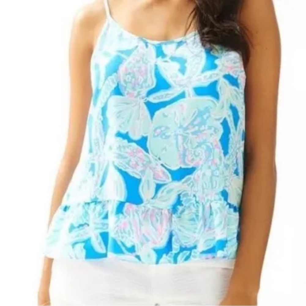 Lilly Pulitzer Into the Deep Bay Blue Peplum Tank (34) - Picture 8 of 8